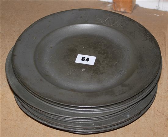 Quantity of pewter plates